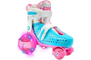CORE Kids Newbie 4 Wheel Light Up Skates – Adjustable Light Up Roller Skates for Beginners 2 sizes Inline Skate for Girls & Boys LED Wheels UK Junior
