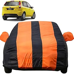 Autofact Car Body Cover for Ford Figo Old Model (2008 to 2014) (Mirror Pocket , Premium Fabric , Triple Stiched , Fully Elastic , Orange / Blue Color)