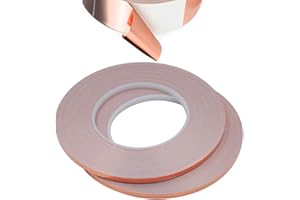 RINTALEN Senven Cinta Adhesiva primera calidad cobre - Conductor - (50m × 5 mm) × 2 - Blindaje EMI y RF, circuitos papel, soldadura, reparaciones eléctricas, Repelente de babosas - Paquete de 2