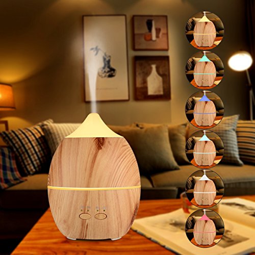 Aroma Diffuser, EIVOTOR 300ml 2 in 1 Aroma Diffusor Ultraschall Luftbefeuchter Oil Holzmaserung Düfte Humidifier Raumbefeuchter Duftzerstäuber automatich Aromatherapie Diffuser Nebelausstoß Abschaltautomatik Kalten Nebel Technologie Messbecher Humidifier & Aromatherapy mit 3 Timereinstellungen und LED Farbwechsel für das Schlafzimmer, Büro, Wohnzimmer, Bad, Konferenzräume , Hotels, Yoga-Club, Fitness-Center, SPA usw. - 6