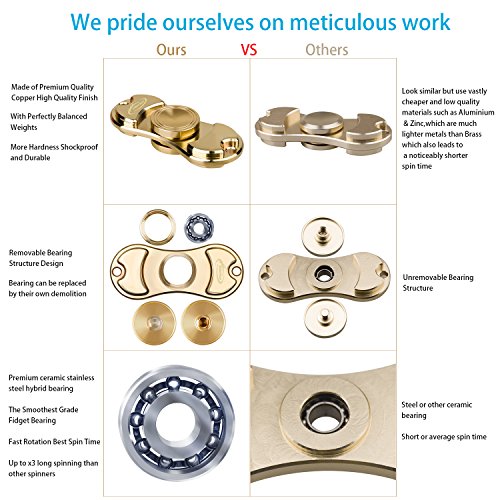 Fidget Hand Spinner Spielzeug, AiRunTech Copper High Speed EDC ADHD Focus Spinner to Relieves Anxiety and Boredom Fidget Hand Spinner Spielzeug für Kinder und Erwachsene Spielzeug Geschenke (Spinner01-Brass) - 3
