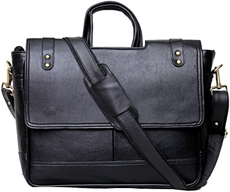 KGNExportsHouse , 15 Inch Shoulder Leather Satchel Bag Men Women - Messenger Black