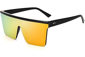 FEISEDY Occhiali da Sole Quadrati Oversize Grande da Donna Uomo Shield Occhiali senza Montatura Flat Top a Specchio Protezione UV400 B2470