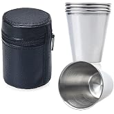4 adet Deri Kılıflı 70 ml. &Ccedil;elik Shot Kahve Kamp Bardağı rd95
