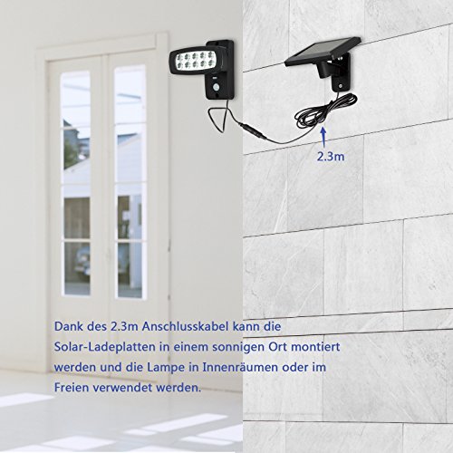 OUBO LED Solarleuchten mit Bewegungsmelder aussenleuchte 2 Modi, aussenlampe mit Sensor, für Garten, Garage, Patio, Zaun, Hof, Balkon, Terrasse, Haus, Auffahrt Wasserfest Schwarz - 4