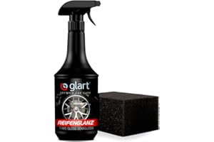 Glart 451RK Reifenglanzspray 1000 ml mit Schwamm – seidenmattes Finish – Reifenpflege mit UV-Schutz – schwarz auffrischend – für Auto, Wohnmobil, Motorrad – für Gummi und Kunststoff