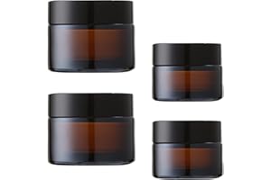 ‎TUAKIMCE TUAKIMCE Pack of 4 20 ml 30 ml Amber Glass Cream Jars Empty Empty Jar Empty Jar Empty Refillable Container Glass Container with Lid and Liner for Lotion, Cream, Cosmetics