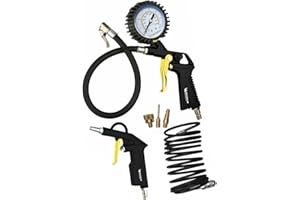 MICHELIN Kit Air Comprimé 3 Pièces (Inclus Pistolet de Gonflage avec Manomètre, Tuyau Spirale 5 m, Soufflette Bec Court - Pression Maximale : 8 bar