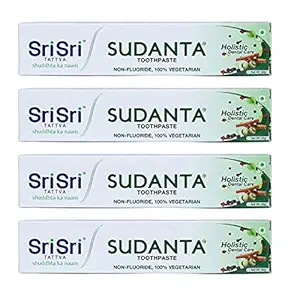 Sri Sri Tattva Sudanta Herbal Toothpaste - All Natural, Fluoride Free Tooth Paste with Cloves, Charcoal, Bakul & More - 50g (Pack of 4), for Kids and Adults