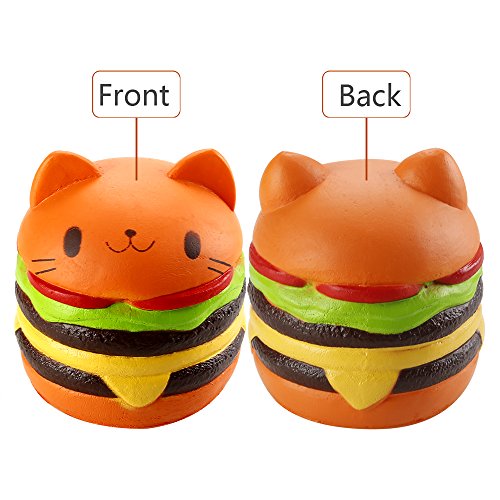 Biging 4 Inch Kawaii Cat Hamburger Bread Squishies Jumbo Slow Rising Stress Relief Squeeze Toy