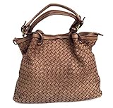  Superflybags Damentasche Schultertasche Echtes Leder Vintage Geflochten Gewaschenes Leder Modell Granada Made in Italy