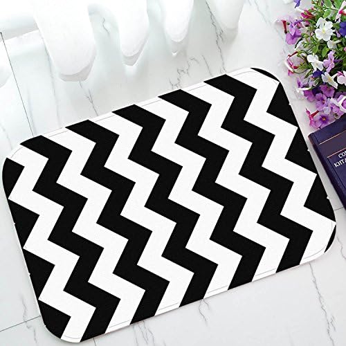 Custom Black White Chevron Zigzag Stripe Pattern Door Mats Cover Non-Slip Machine Washable Outdoor Indoor Doormat 23.6x15.7inch