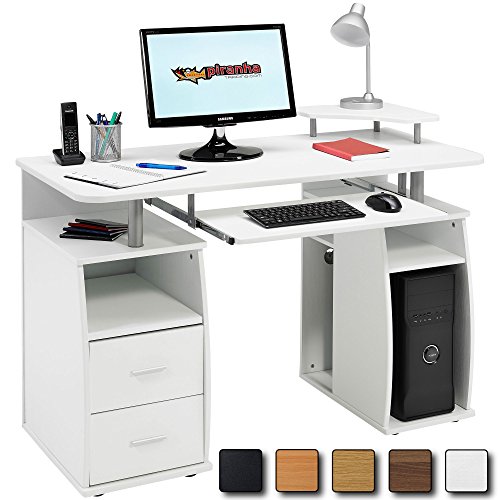 Piranha Groer Computer Schreibtisch mit 2 Schubladen und 4 Regalfchern in weier Holzoptik PC 5s Piranha Groer Computer Schreibtisch mit 2 Schubladen und 4 Regalfchern in weier Holzoptik PC 5s