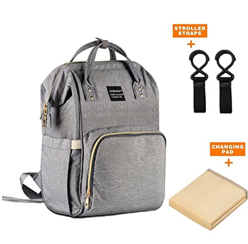 Preisvergleich Produktbild Baby Wickelrucksack Wickeltasche mit Wickelunterlage Multifunktional Segeltuch Große Kapazität Babytasche Kein Formaldehyd Reisetasche für UnterwegsGrau