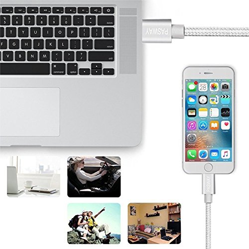 Lightning Kabel Pasway iPhone Ladekabel 3 Pack (1M, 2M, 3M) Nylon Geflochtenes USB Kabel mit Lightning Connector für iPhone 6/6 Plus/6S, iPad Air 2, iPad Pro und mehr Silber - 7