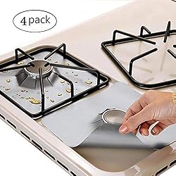 EatronChoi Lot de 4 Protection Cuisinière Protection Gazinière 27 x 27cm Réutilisable Anti-adhésif en Téflon Argenté