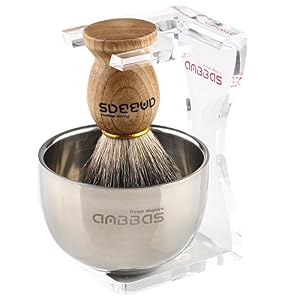 Shaving Set, Anbbas 3in1 Pure Badger Shaving Brush Natural Solid Wood Handle and Shaving Bowl 2 Layers Stainless Steel… - Image 9