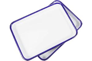Luxshiny 2 Pack Enamel Baking Pans - 27x19cm White Ceramic Cookie Sheet, Non-Stick Oven Tray for Pizza, Bread, Roasting, Pancakes & Desserts | Easy Clean & Rustproof for Home & Kitchen