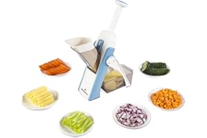 ONCE FOR ALL Mandoline de Cuisine Manuelle Multifonction Tous Coupe Légumes Lame en acier inoxydable, Julienne, Cubes, Fcoupe Patate Frite carotte, tomate (Gris Acier)