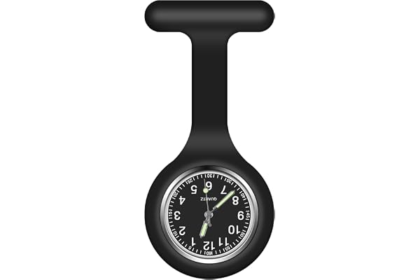 Vicloon Nurse Gusset Watch, sjuksköterskeklocka i silikon med brosch för sjuksköterskor och alla andra sjukvårdspersonal, svart, Professionell