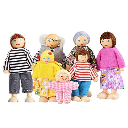 Watme 7-köpfige Puppenhaus Puppen, Puppenfamilien für Kinder Spiel Haus Geschenk Holz