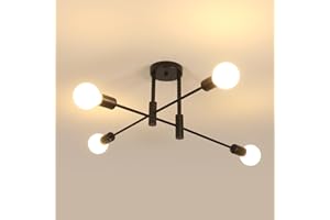‎COMELY Comely Sputnik Deckenleuchte, Vintage Deckenlampe 4 Arme mit E27 Fassung, 180 ° Verstellbare Industrie Metall Kronleuchter für Wohnzimmer Esszimmer Schlafzimmer Flur