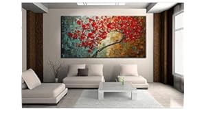 Gbwzz Astratta Fiore Rosso Albero Coltello Pittura a Olio su Tela Bella Immagine Wall Art Home Decor Bel Regalo, 90x180 cm