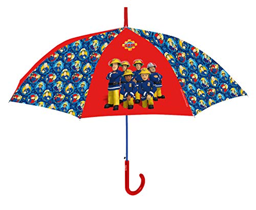 POS Handels GmbH Stockschirm mit Feuerwehrmann Sam, Regenschirm für Kinder, manuelle Öffnung und Fiberglasgestell Paraguas clásico, 59 cm, Multicolor (Bunt)