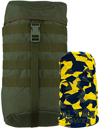 Wisport Bolsillo Lateral para Mochila + Ultrapower Tubular | Extensión | Bolsa | Trekking | Caza | 7,5 L | Cordura | para Raccoon 45, 65, 85, Camuflaje:Olive Green