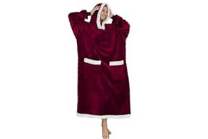 Seogva Extra Long Wearable Blanket Hoodie, Oversized Blanket Sweatshirt for Women and Men, Super Warm and Cozy Giant Hooded Blanket, Thick Flannel Blanket with Sleeves and Giant Pocket