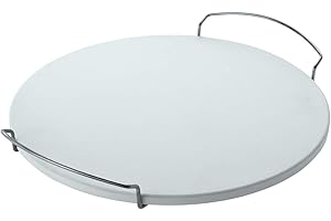 ‎RÖSLE RÖSLE Pizzastein rund, Hochwertiger Pizzastein aus Cordierit zur Zubereitung von Pizza, Flammkuchen, Brot usw. auf dem Grill oder im Backofen, verchromte Stahlgriffe, 41 cm