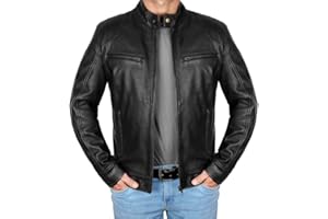 LP-FACON Motorcycle Leather Jacket Men - Slim Fit Moto Racer Distressed Style Timeless Fashion for Mens with Diamond Quilted Detailing