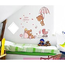 ufengke® Osos Lindos del Bebé y Flores Paraguas Pegatinas de Pared, Vivero Habitación de Los Niños Removible Etiquetas de La Pared / Murales