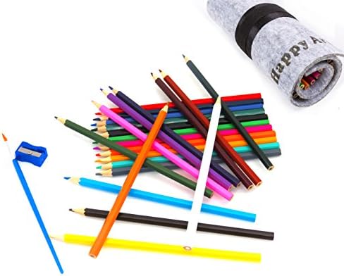 1Pcs 24 Professional Colouring Pencils With Wool Felt Wrap,Pencil Sharpener and Paintbrush, Premium Soft Core for Adults and Kids Colouring Books Drawing Doodling Sketching