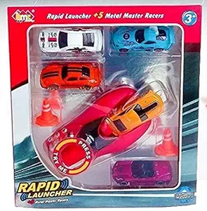 Fabofly Rapid Launcher Playset Toy with 5 Metal Die Cast Stunt Cars for Kids (Multicolor)