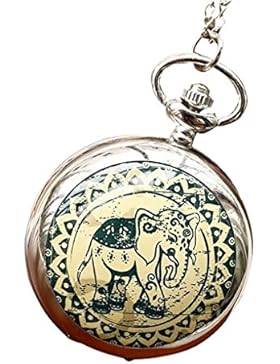 Unendlich U Fashion Grün Elefant mit Arabischen Ziffern mit groß Quarz Taschenuhr mit Spiegel,Silber