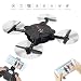 Produktbild Mini RC Drohne Quadcopter mit FPV Live Videokamera- Zusammenklappbarer Tragflügel - App & Wifi Telefonsteuerung - Höhenhaltung 3D Flips & Drehungen - 6 -Achsen-Kreisel Schwerkraft-Sensor RTF Hubschrauber (Schwarz)