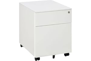 Vinsetto 2-Drawer Vertical File Cabinet, Lockable Steel Filing Cabinet with Pencil Tray and Hanging Bar for A4, Letter, Legal-sized Files, Fully Assembled Except Casters, White