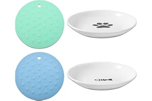 DYOUEN Pack of 2 Cat Ceramic Cat Bowl with Non-Slip Mats Cat Food Plate Non-Slip Mats Pet Bowl for Kittens and Small Animals