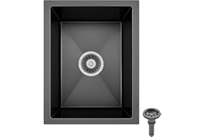 AIPUNLUS Fregadero Cocina 35 x 25 cm, Fregadero Negro Bajo Encimera, Acero Inoxidable, Con Accesorios de Drenaje y Escurreplatos, Ideal Para Cocinas Pequeñas, Bares o Lavaderos (35x25cm)