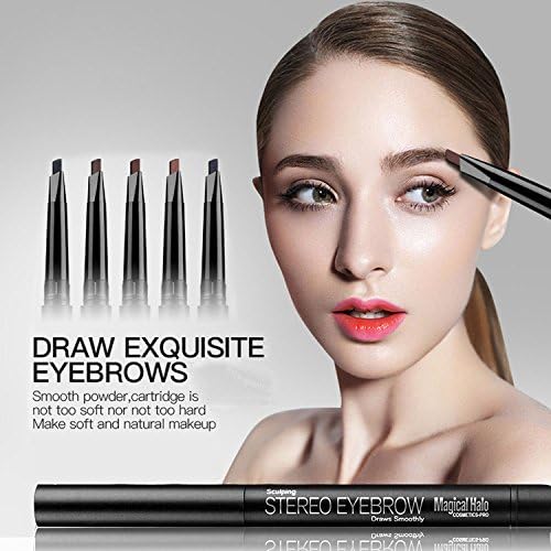 Magical Halo Precision Waterproof Brow Liner Double Ended Eyebrow Pencil With Eyebrow Brushes Tools 5 Colors Black Dark Brown Coffee Light Brown Gray Pack Of 1