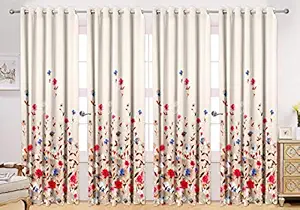 Ultimate Trends  Premium Polyester Floral Curtains for Window 5 feet Pack of 2 Pieces - Ivory Color