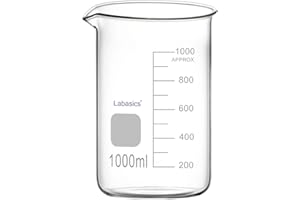 Labasics Glass Beaker, 1 Pack Borosilicate Glass Graduated Low Form Griffin Beaker with Pouring Spout Lab Beaker, 1000 ml, High temperature resistance, Laboratory use