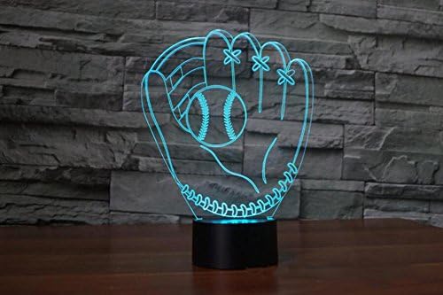 3D LED Optical Discoloration Illusion Lamps Night Light, 7 Colors Touch Art Sculpture Lights with USB Cables Bedroom Desk Table Decoration Lamp for Kids Adults, Baseball Gloves
