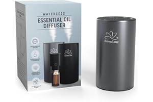 LA CASA DEGLI INCENSI AromaLuxe - Diffusore Oli Essenziali Senza Fili a Batteria Ricaricabile USB-C, Senza Acqua, Ideale per Auto, Robusto in Alluminio, Intensità e Timer regolabile, Grigio