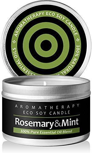 Scented Candles (Rosemary &amp; Mint) Soy Wax Aromatherapy Candle - Made in the USA with 100% Pure Essential Oil and All Natural Ingredients. 40+ Hours Burn Time in 8oz(225g) Tin - Rosemary &amp; Mint by I &amp; Candle