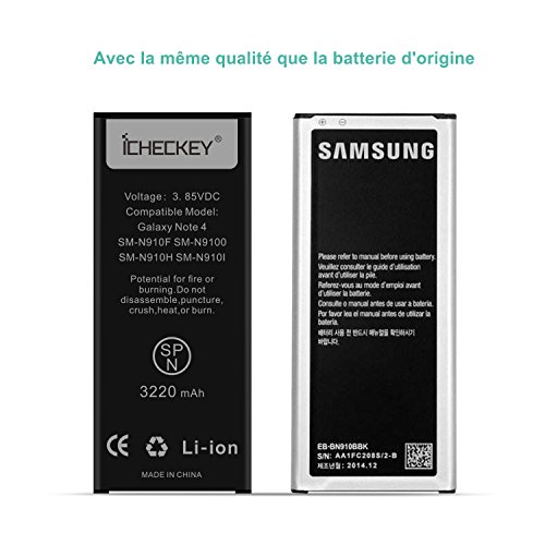 ICHECKEY 3220mAH Batterie Interne pour Samsung Galaxy Note 4 Batterie EB-BN910BBE d origine de Lithium-ION Remplacement SM-N910F SM-N9100 SM-N910H SM-N910N sans NFC