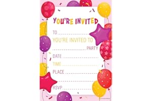 Kirsten McMillan 32 Purple Birthday Party Invitations for Kids with Envelopes - Pack of 32 Balloon Party Invites for Girls & Boys - Designed and Printed in the UK