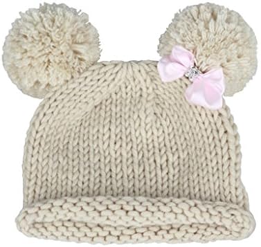 BestKnit Baby Girls Pompom Hat Props Crochet Knitted Pom Pom Hat Bow beanie Medium Ivory