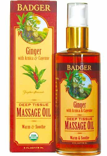 Badger Company, Deep Tissue Massage Oil, Ginger with Arnica & Cayenne, 4 fl oz (118 ml)